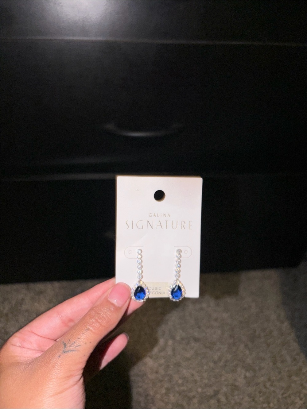 Signature Sapphire Teardrop Dangle Earrings with Clear Accents